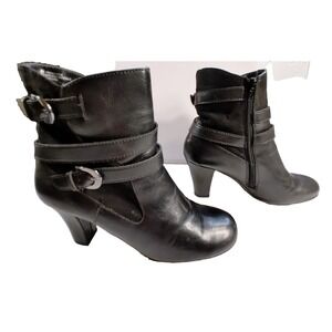 French Sole Women's Size 8 Ankle Boot Penny Black Chelsea Zipper Heel Buckle